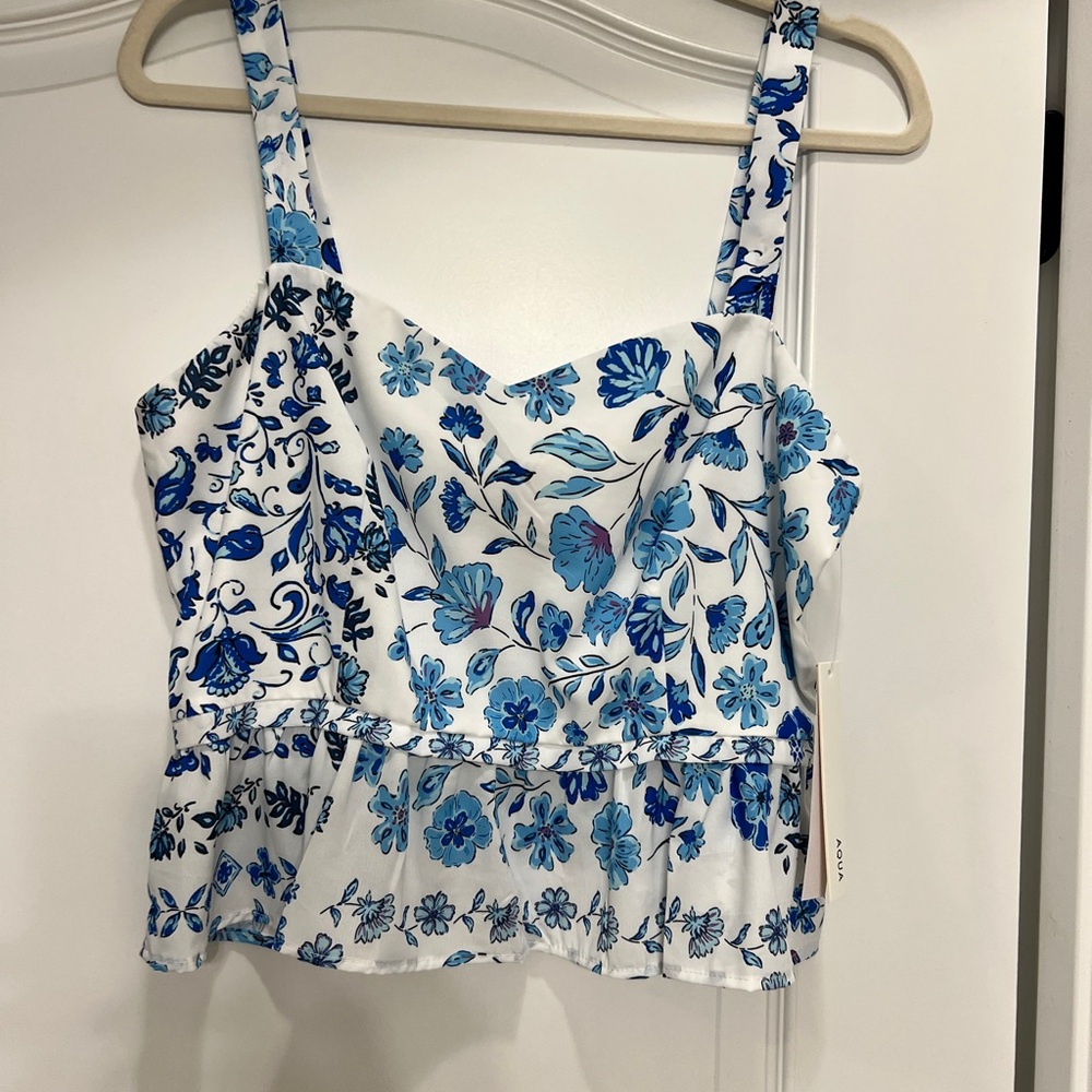 Floral Blue and White Women's Top Bloomingdale’s Aqua